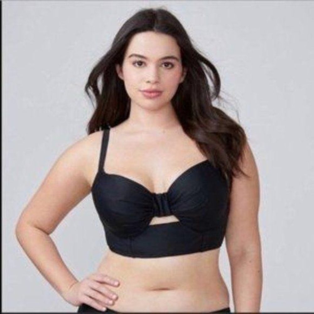 CACIQUE Longline Balconette Black Bikini Top 44D